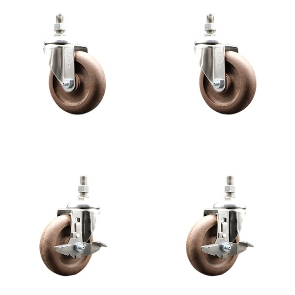 Service Caster 4 Inch 316SS High Temp Glass Filled Nylon 1/2 Inch Stem Caster Brakes SCC, 2PK SS316TS20S414-GFNSHT-121315-2-TLB-2 - main
